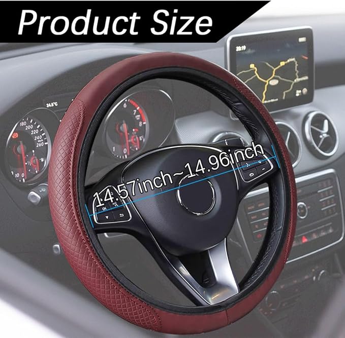 Car Steering Wheel Cover, 15 Inch PU Leather Car Steering Wheel Cover, Universal Anti-Slip Car Steering Wheel Protector, Steering Wheel Accessories