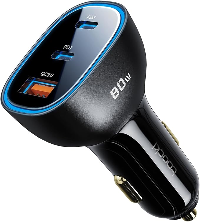 80W USB C Car Charger, 3-Port Cigarette Lighter USB Charger Adapter, QC&PD Type C Car Charger Adapter Fast Charging for iPhone 15/14/13/12 Pro Max Samsung Galaxy S23/22/21 Pixel iPad Pro