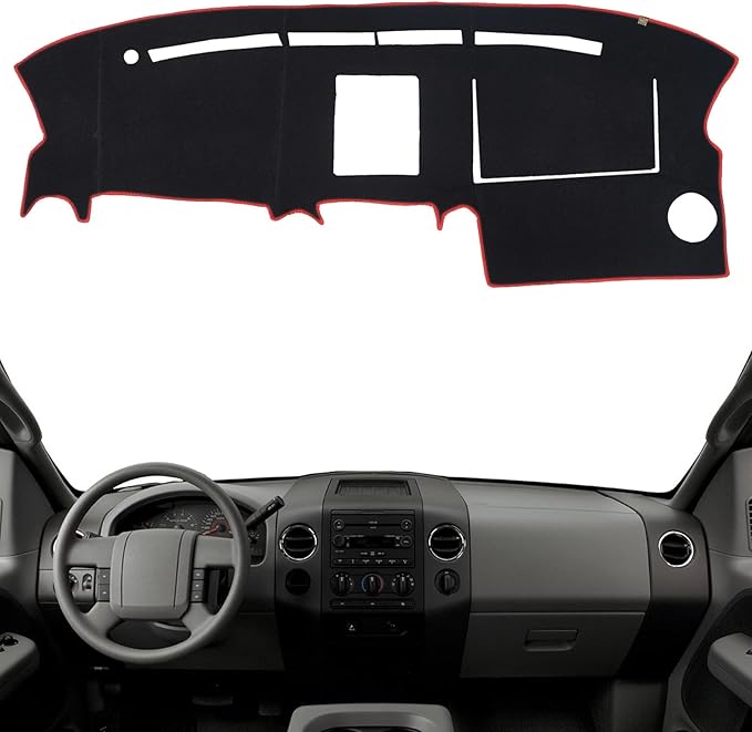 KEYOOG Dashboard Cover Dash Mat Fit for Fo-rd F-150 2008-2004 (for Left Hand Drive), Car Dash Board Mat Anti-Glare Carpet, Non-Slip Pad Sunshield Protector (Red Border Banding)