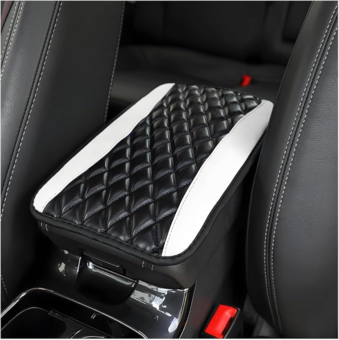 Car Center Console Pad, Universal Waterproof Armrest Seat Box Cover, 12.6" x 7.5" PU Leather Auto Armrest Protector, Car Interior Accessories Decor for Most Vehicles, Truck, SUV (White)