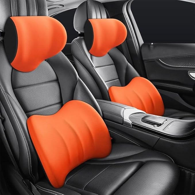 Car Memory Foam Pillow for Toyota Camry XSE/XLE/SE/LE/Hybrid 2025,Neck and Back Support Car Seat Kit Long Drive Essential Neck Pillow Lumbar Support Cushion,Orange