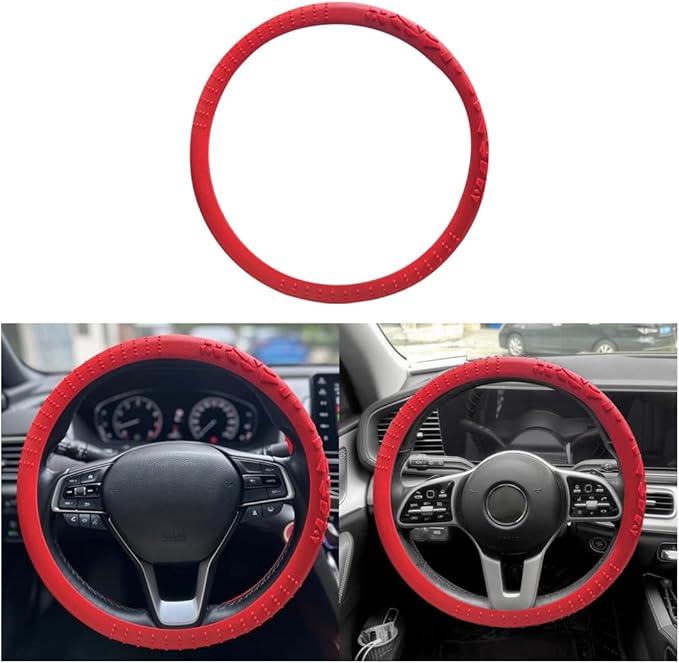 BESULEN Car Steering Wheel Cover, Anti-Slip Silicone Vehicle Steer Wheel Protector, Automotive Interior Steering Wheel Protective Guard Accessories, Universal Fit for Most Car Models (Red)