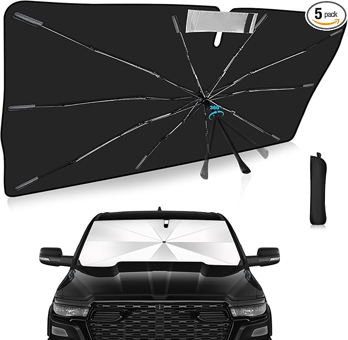 2025 Upgrade Windshield Sun Shade Umbrella Custom Fit for Dodge RAM 1500 2019-2025 Foldable UV Protection Car Cover, Emergency Rain Shield & Dashboard Protector - Durable Auto Accessory