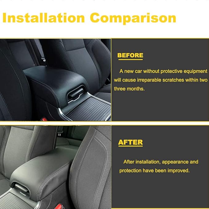 BOYUER Center Console Cover Armrest Leather Pad Cover Compatible with Dodge Charger 2011-2023/Chrysler 300 2015-2023（Black Stitches Black Cushion Neoprene）