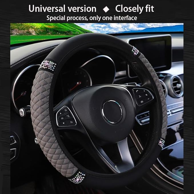 WLERIR Microfiber Leather Steering Wheel Cover with Anti-Slip Lining Universal Car Accessory for Steering Wheel with a Diameter of 14.5-15 inch (Grey)