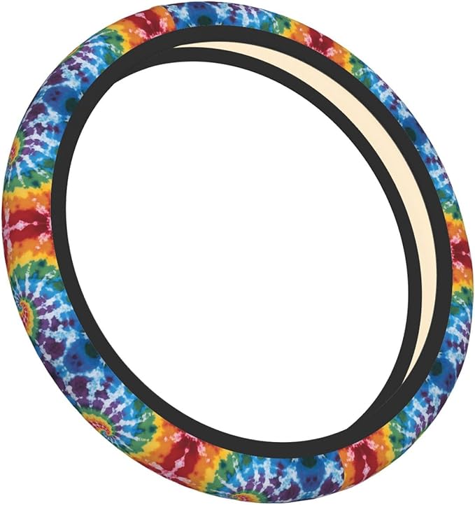 Tie Dye Print Car Steering Wheel Cover, 15 Inch Steering Wheel Cover Stylish Decor for Most Cars