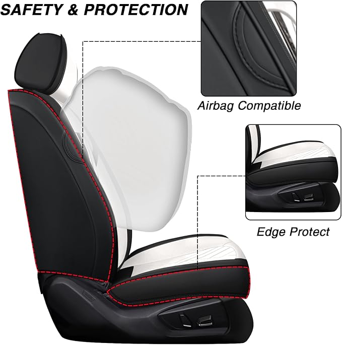 BYXN Car Seat Covers for Jeep Wrangler 2000-2026,Breathable Nappa Leather Car Seat Protector,Full Seat Cover Automotive Seat Cushion with Airbag Compatible(5 Seats,Black-White)