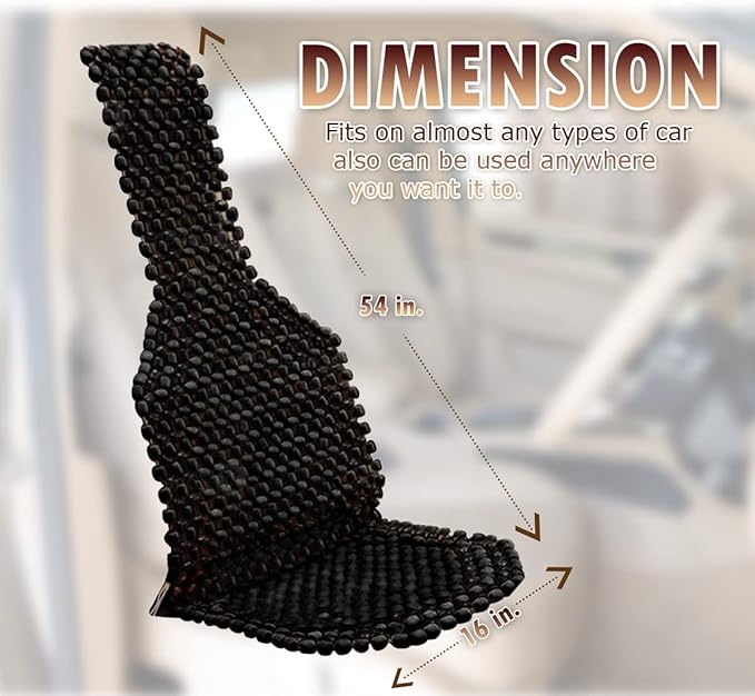 VaygWay Beaded Seat Cushion Car Driver Seat Cover with Durable & Double Strung Natural Wood Beads- Cooling Comfort Ventilated Massaging Support Cushion for Auto Cars- 2 Pack Black