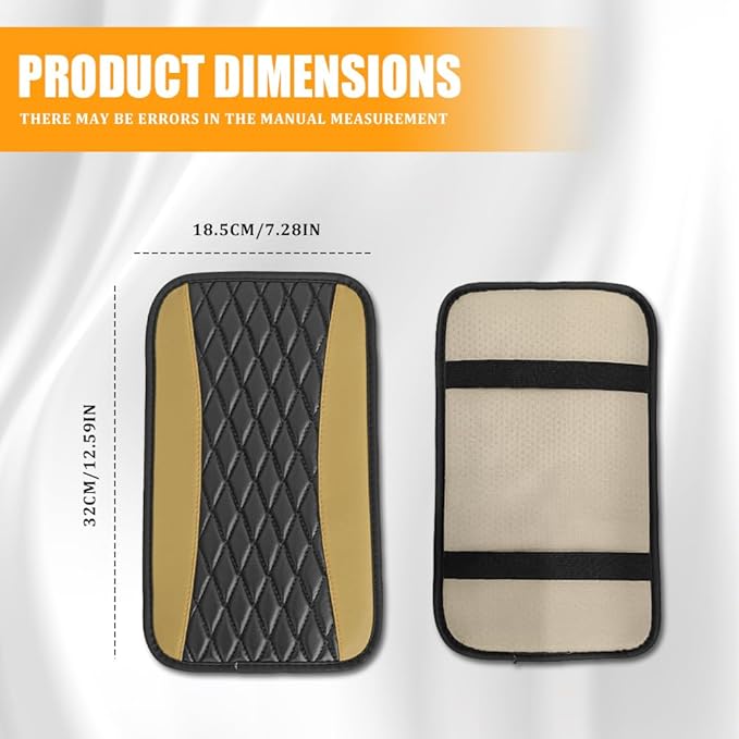 Car Center Console Cover, Leather Waterproof Armrest Seat Box Cushion Pad, Universal Decor Protector Mat, Comfortable Car Decor Accessories Fit for Most Cars, Vehicles, SUVs (Beige)
