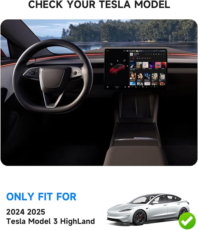DORENA 4PCS Center Console Organizer Tray for Tesla Model 3 Highland 2024 2025 Accessories Cup Holder Inserts, Armrest Storage Box, Center Console, Wireless Charging Pad Silicone Mat Black