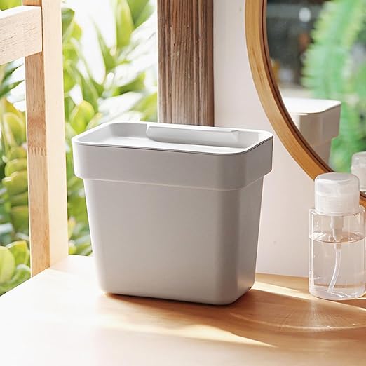 0.8 Gallon Hanging Small Trash Can with Lid for Cupboard/Bathroom/Bedroom/Office/Camping,7.7 x 4.75 x 6.7 inches, White