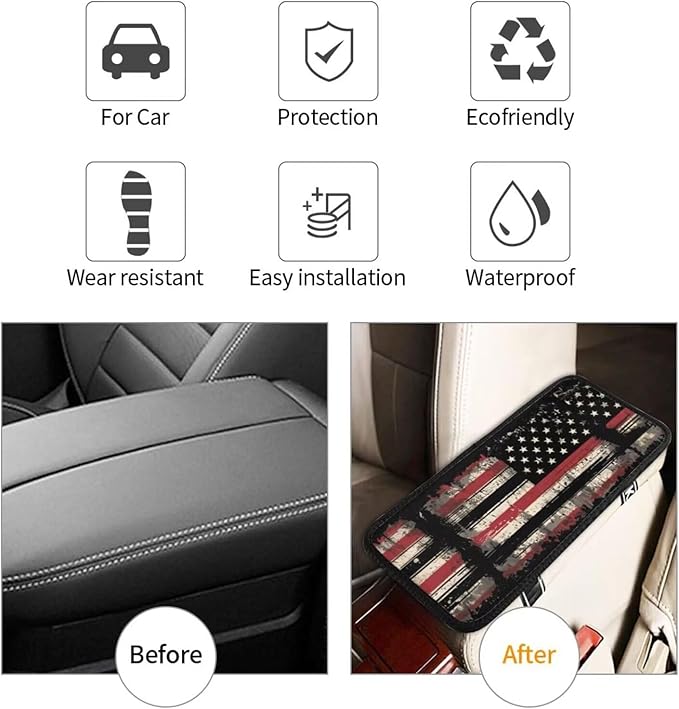 Console Armrest Cover Vintage American Flag Armrest Cover Protector Car Interior Accessories Patriot Patriot Star Stripe Car Center Console Cushion Pad for SUV, Truck, Sedans