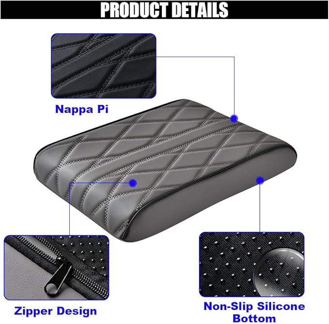 Car Center Console Cover Pad, Leather Auto Console Arm Rest Cover, Waterproof Car Armrest Seat Box Cushion Protector, Memory Foam Armrest Pillow for Most Cars
