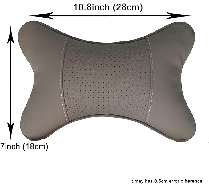 Thomakoo Car Neck Pillows 2pcs Pack Car Headrest Pillow Pu Leather Car Cervical Pillows for Traveling Car Pillows Filled by Fiber (Gray)
