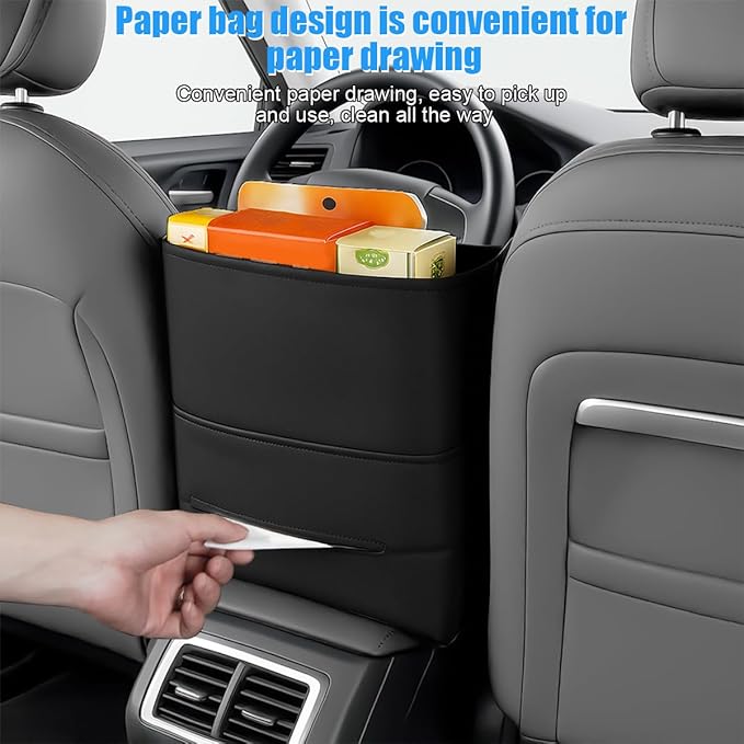 Car Handbag Holder Between Seats, Leather Large Capacity Vehicle Front Seat Purse Organizer Pocket, Automotive Consoles Storage Barrier of Pet Kids, Universal for SUV RV Truck (Black)