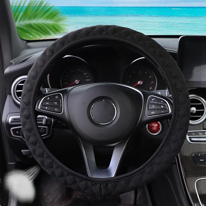 zipelo Elastic Stretch Steering Wheel Cover, Microfiber Breathable Ice Silk, Universal 15 Inch Anti-Slip Car Steering Wheel Protector, Warm in Winter and Cool in Summer, for Men and Women (Black)