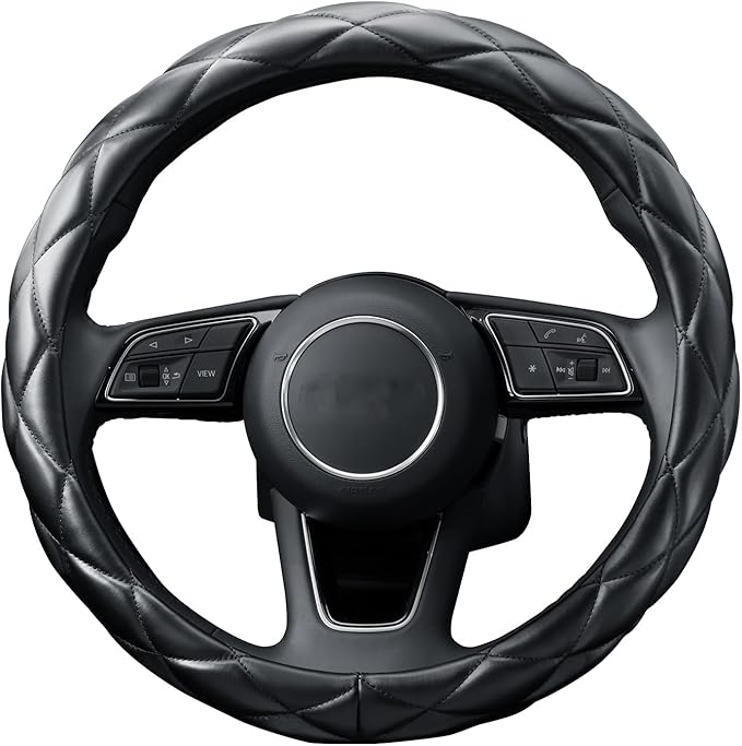 YHONGJT Soft Microfiber Leather Steering Wheel Cover, Universal 15 Inch for Women Girls, Fit Vehicles, Sedans, SUVs, Vans, Trucks - Black