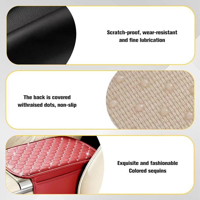 Car Center Console Cover, Leather Vehicle Armrest Storage Box Protector with 2 Storage Bags, Automotive Interior Middle Console Cushion Pad, Universal for SUV Sedan Truck (Wine Red)