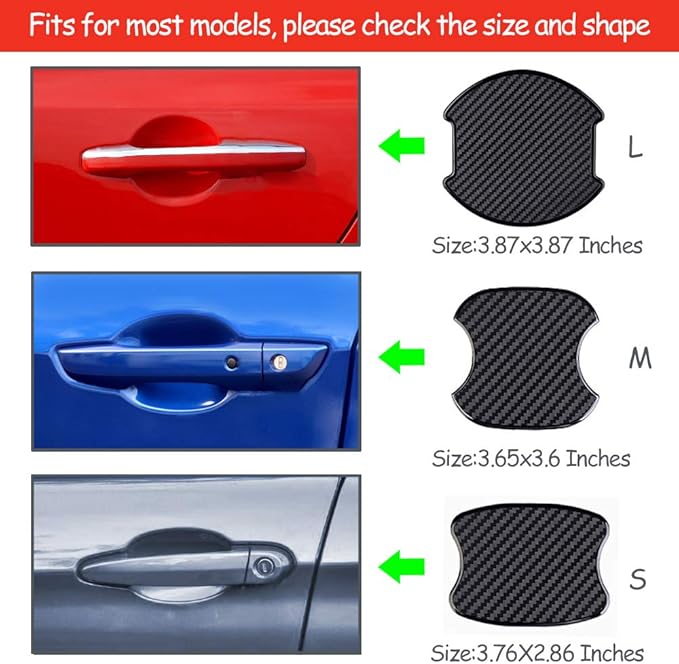 WORCAS 4Pcs Car Door Handle Protective Films,Universal 3D Carbon Fiber Car Door Handle Paint Protection Film for Grip Recesses(S)