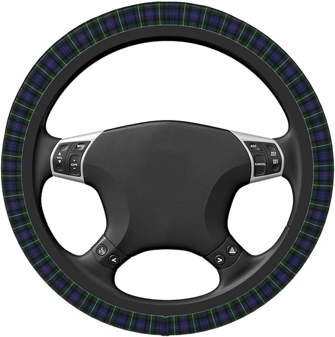 Thickened Elastic Steering Wheel Cover, Plaid Clan Mackenzie Purple Green Check Tartan Ultra, Soft, Breathable, Fit for Cars, SUVs, Trucks, Stylish Comfortable Grip