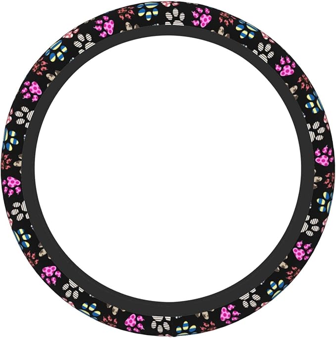 Dog Paw Print Steering Wheel Cover Anti-Slip,Sweat Absorption Universal 15 inch Steering Wheel Covers Cute car Accessories for Men Women