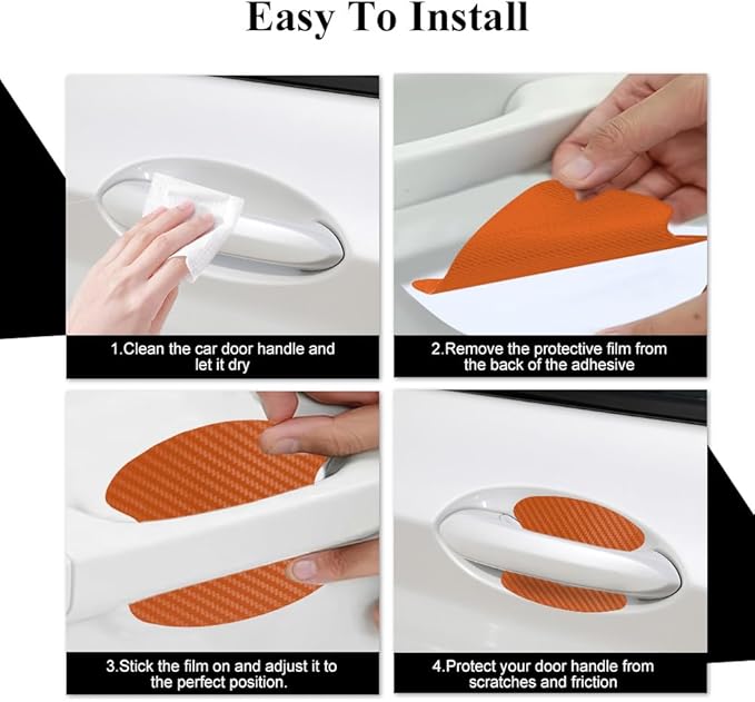 4PCS Car Door Handle Cup Scratch Protector, Car Door Handle Sticker, Scratch Auto Door Protective Film, Car Accessories Car Door Handle Protective Films Universal for Cars (Orange, 4PCS)