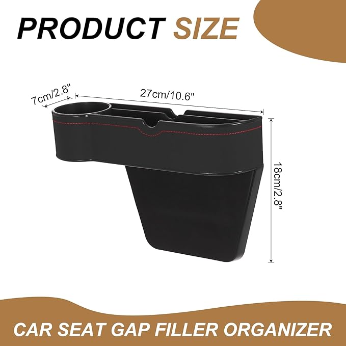 HARFINGTON Car Seat Gap Filler Organizer 10.6 x 7.1 x 2.8 Inch ABS+Leather Universal Car Organizer Storage Box Between Seat and Console(Left) with Cup Holder for Phone Keys, Black