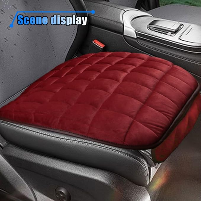 Car Seat Cushion, Soft Plush Vehicle Driver Seat Pad with Storage Pocket, Non-Slip Flat Rubber Bottom, Universal Seat Protector Cover for Truck, Car, SUV, Home, Office, Chair(Red)