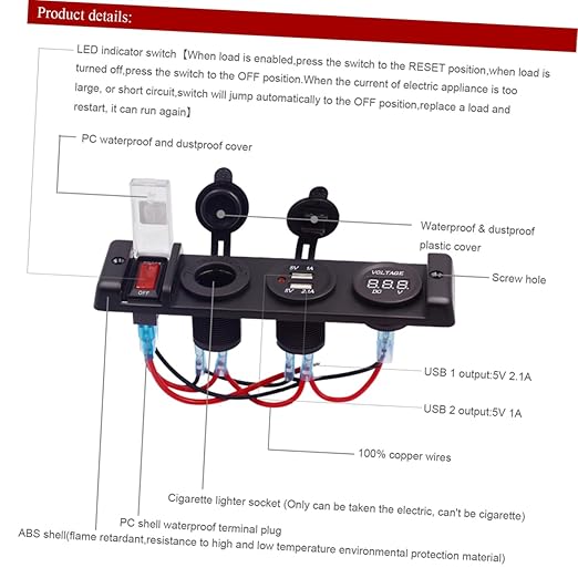 PRETYZOOM Dual USB Circuit Breaker Panel with Dust Cover for Car Rv and Boat Overload Protection Rocker Switch with LED Indicator for Automotive Use