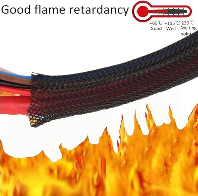 100ft - 3/4 Inch Cable Management Sleeve Protector,Wire Loom PET Expandable Wire Sleeving for Office TV Computer Home Theater Engine Bay Cord Organizer,Protect Cables from Pet Cat Dog Chewing,BlackRed