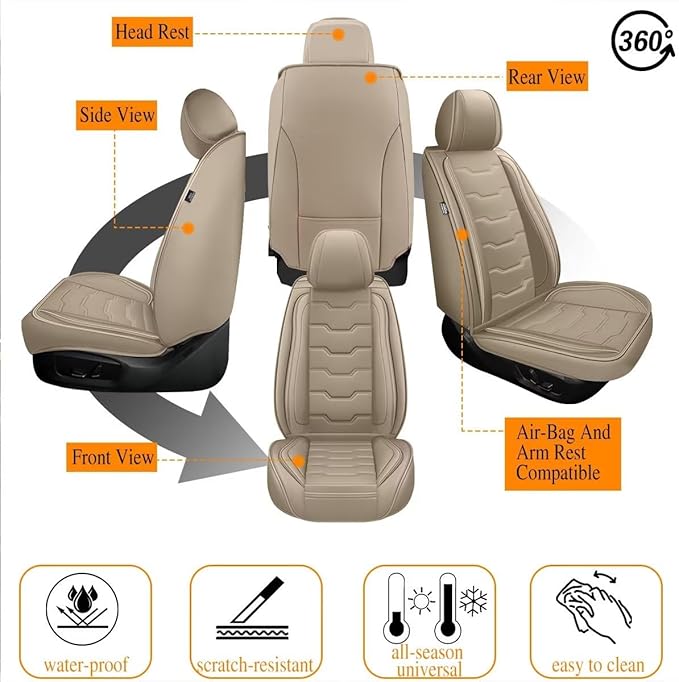 DISUTOGO Seat Covers Fit for Xterra 2000-2015 Seat Covers Full Set Car Seat Covers Faux Leather Breathable Waterproof Car Seat Protector (5 Seats, Beige)