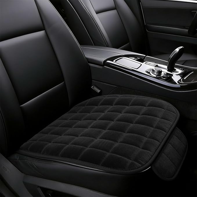 YoRise Car Seat Cushion, Soft Plush Auto Seat Pad with Storage Pocket, Car Driver Seats Protector Cover with Non-Slip Rubber Bottom, Winter Vehicle Accessory for SUV, Truck, Home, Office (Black)