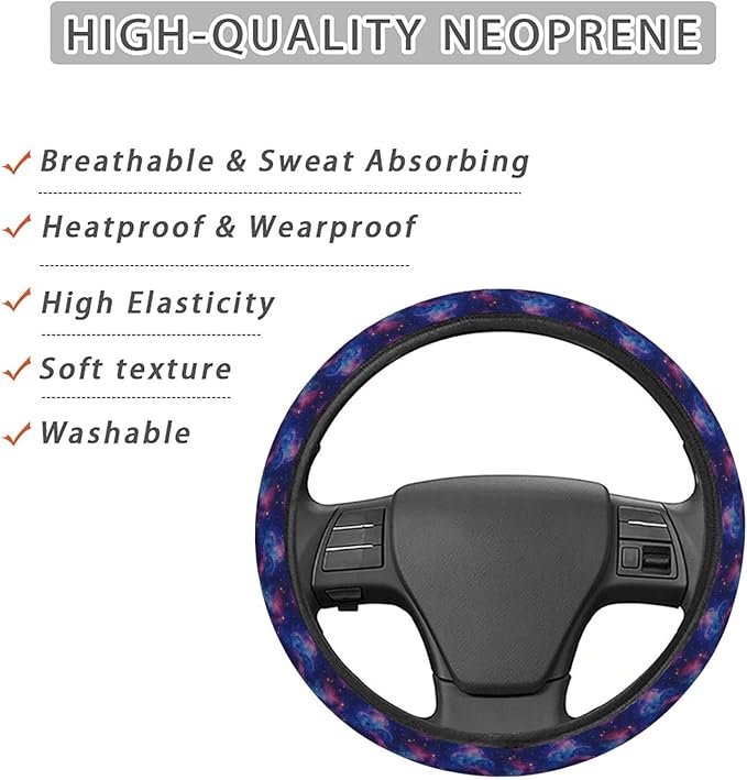 FeHuew Watercolor Galaxy Nebula Steering Wheel Cover for Women, Girls 15 inch Universal Auto Car Anti Slip Wrap Steering Wheel Covers Fit for Vehicles, Truck, SUV
