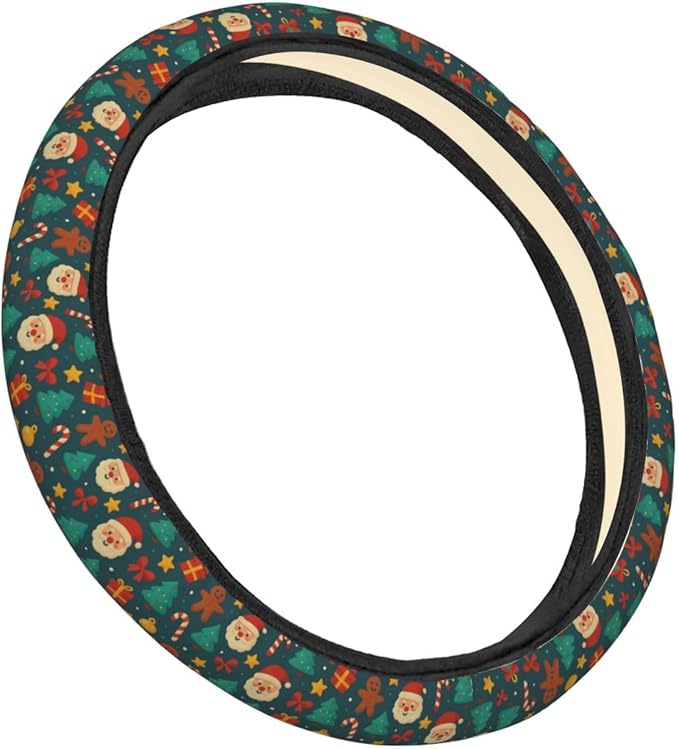 FeHuew Vintage Christmas Santa Trees Steering Wheel Cover for Women, Girls 15 inch Universal Auto Car Anti Slip Wrap Steering Wheel Covers Fit for Vehicles, Truck, SUV