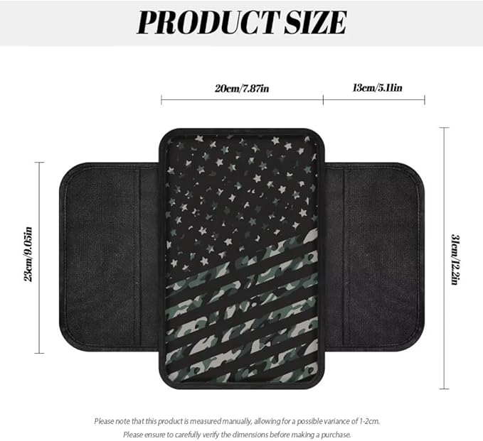 Boatee American Flag Auto Armrest Cover Car Center Console Cover Arm Rest Mat for Car Console Organizer Comfortable Center Console Cushion Pad Vehicle Interior Protection Armrest Cover Protector Black