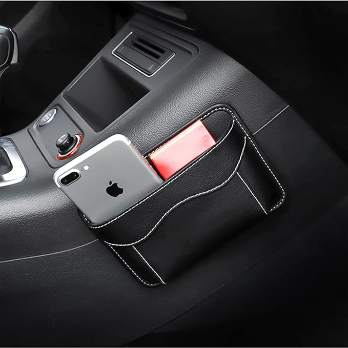 Moly Magnolia Car Seat Side Pocket Organizer, American Flag PU Leather Storage Bag, Pen Phone Holder Tray Pouch Seat Gap Filler, Interior Accessories for Auto Door Window Console (Red)