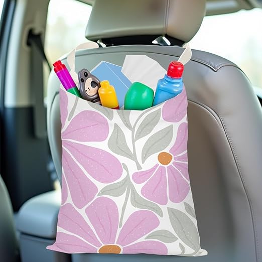 Pykfrhh Abstract Floral Car Trash Can, Car Trash Bag Hanging, Waterproof Cars Back Seat Hanging Organizer and Storage Trash Bags for Vehicle Travelling Camping