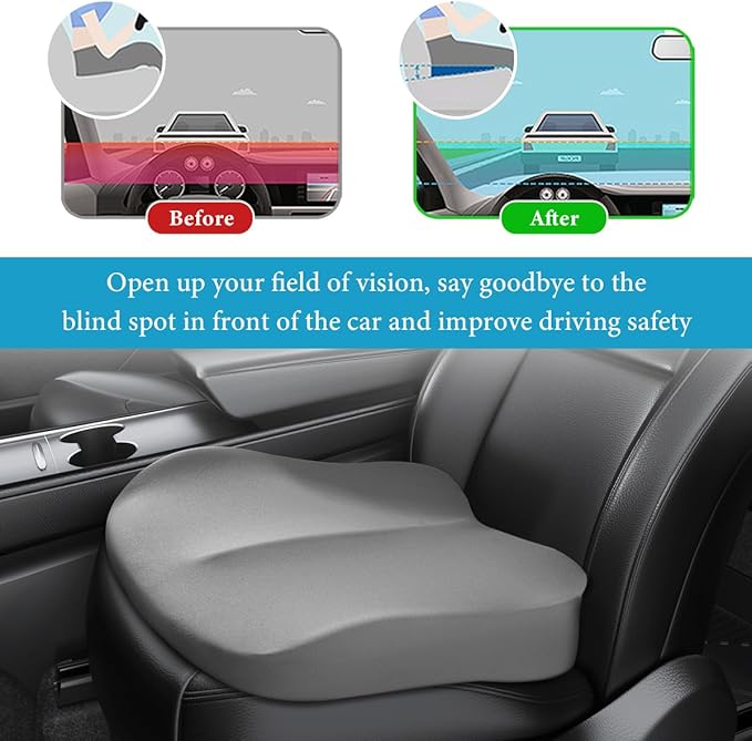 Car Seat Cushion, Comfort Ergonomic Memory Foam Seat Cushion for Tailbone Back Pain Relief, Breathable Car Cushion Suitable for Short People Driver to Get Better View (Gray)