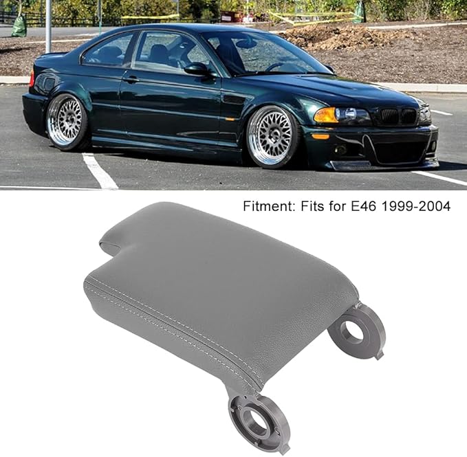 E46 Center Console,E46 Leather Armrest Gray,Headrest And Armrest Car Center Console Armrest Cover Pad Cushion Fits For E46 1999-2004(Gray)