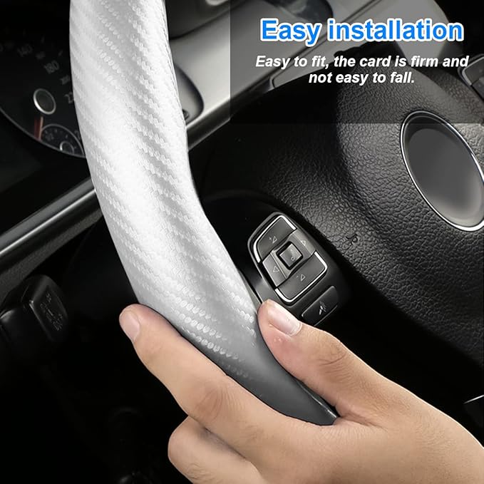 Car Steering Wheel Cover, Carbon Fiber PU Leather Segmented Steering Wheels Protector, Breathable Anti Slip Durable Auto Interior Accessories for Women Men (Carbon Fiber White)