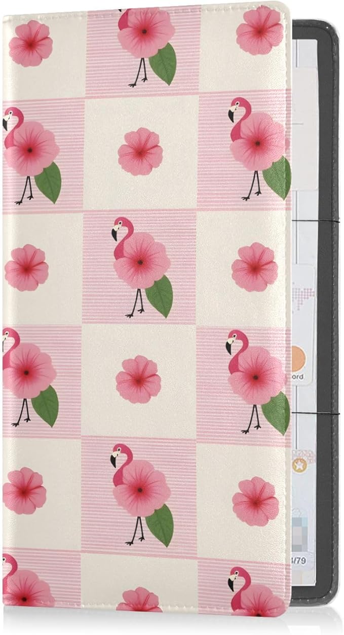 ALAZA Flamingo Pink Floral Plaid Car Registration and Insurance Card Holder Vehicle Glove Box Car Organizer Driver License Documents Holder Waller Case Organizers