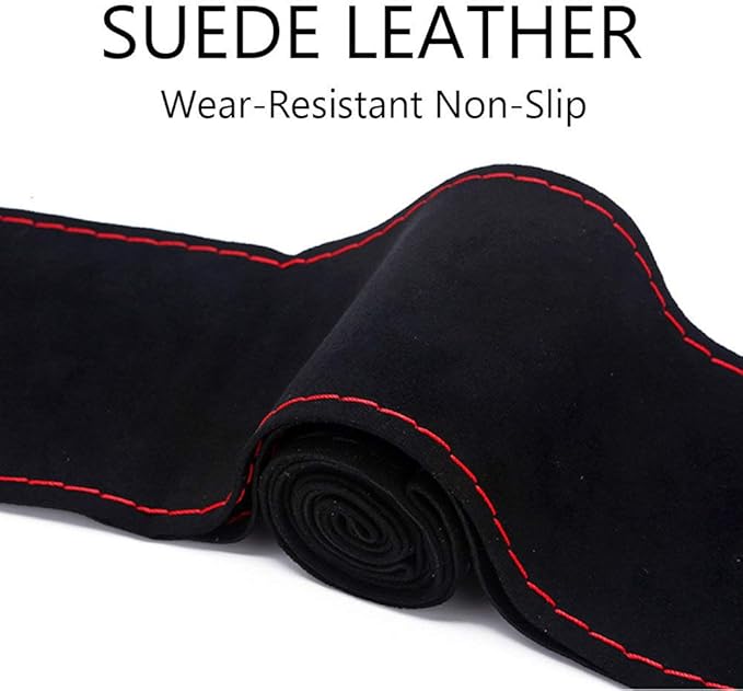 Suede Leather Steering Wheel Cover, Leather Steering Wheel Cover Lace Up, Universal 15 Inch Breathable, Non-Slip, Durable Suitable for Every Season,Orange