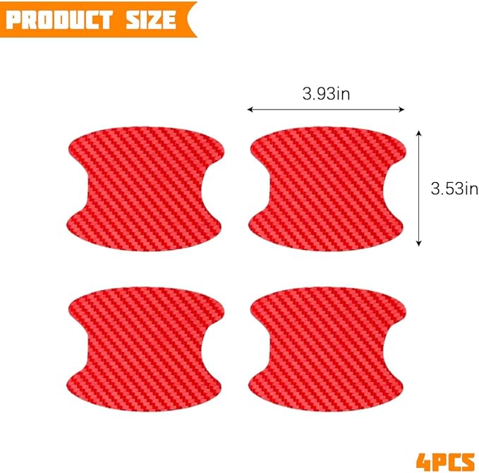 Car Door Handle Cup Protector, 4PCS Carbon Fiber Anti-Scratch Vehicle Door Handle Bowl Sticker, Self-Adhesive Automotive Paint Protective Film, Universal for SUV RV Truck (Red)