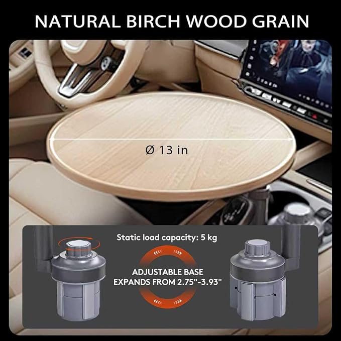 Ymipre Car Desk for Laptop & Car Table Tray, Height-Adjustable 360° Rotating Wood Car Laptop Mount, Cup Holder Table, Steering Wheel Tray, Compatible with Tesla & Most Vehicles