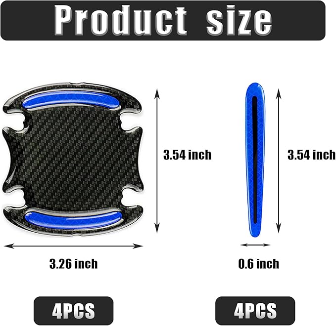 8Pcs Car Door Handle Protector Reflective Sticker,3D Carbon Fiber Universal Door Handle Scratch Protector Cover,Self-Adhesive & Non-Marking,Paint Guard Protective Films (Blue)
