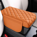 Universal Memory Cotton Car Armrest Box Pad, 2026 New Leather Car Armrest Box Pad with 2 Storage Bags, Auto Armrest Seat Box Cover, Center Console Cover Cushion for SUV, Car, Truck (Orange)