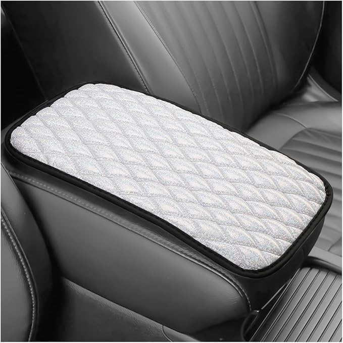 Car Center Console Cover, Soft Comfortable Vehicle Armrest Seat Box Cover Cushion, Wear Resistant Auto Armrest Storage Box Decoration Protector Pad, Universal for Truck SUV Sedan (White)