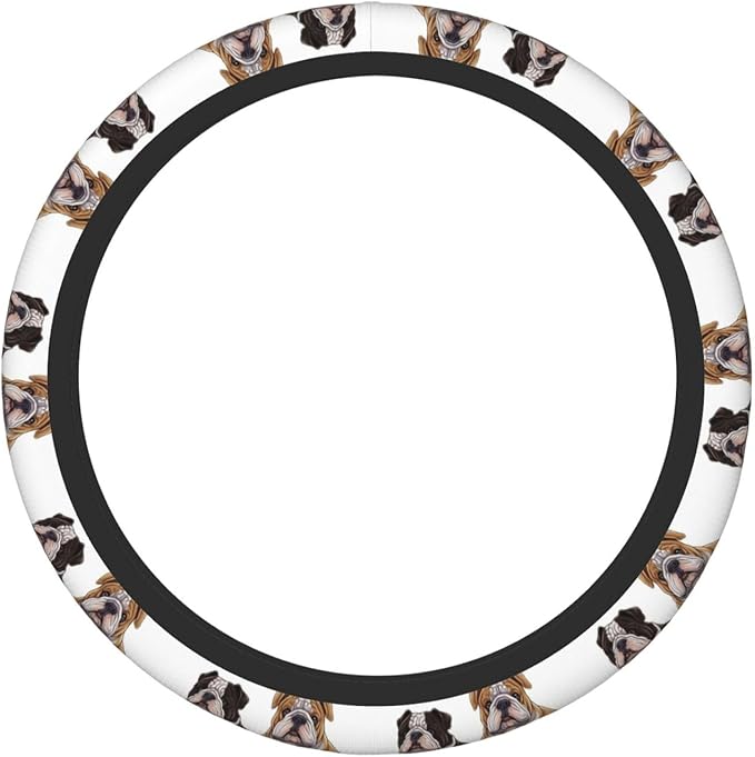 Elastic Steering Wheel Cover, English Bulldogs Car Wheel Covers for Women Men Anti-Slip Steering Wheel Protector Car Accessories, Universal 15 Inch Fit Auto, Suvs, Truck