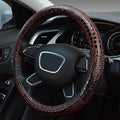 Crocodile Grain Leather Four Seasons Universal Car Steering Wheel Cover Sport Cute Handle Case for Men Auto Interior Accessories, Brown