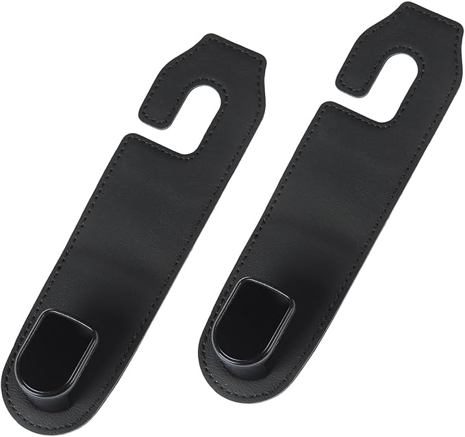 Gluebar Car Purse Hook, Car Seat Leather Hooks for Headrest, Hanger Storage Organizer for Purse and Bags,Multifunctional Car Seat Backrest Storage Accessories(Black-2 Pack)